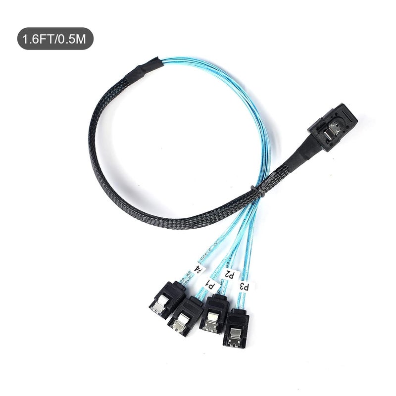 ADCAUDX كابل ميني SAS إلى SATA: 0.5 متر SFF-8087 إلى كابل تفريغ SATA للأمام SFF8087 وحدة تحكم SAS إلى القرص الصلب (1.6 قدم) - Image 5